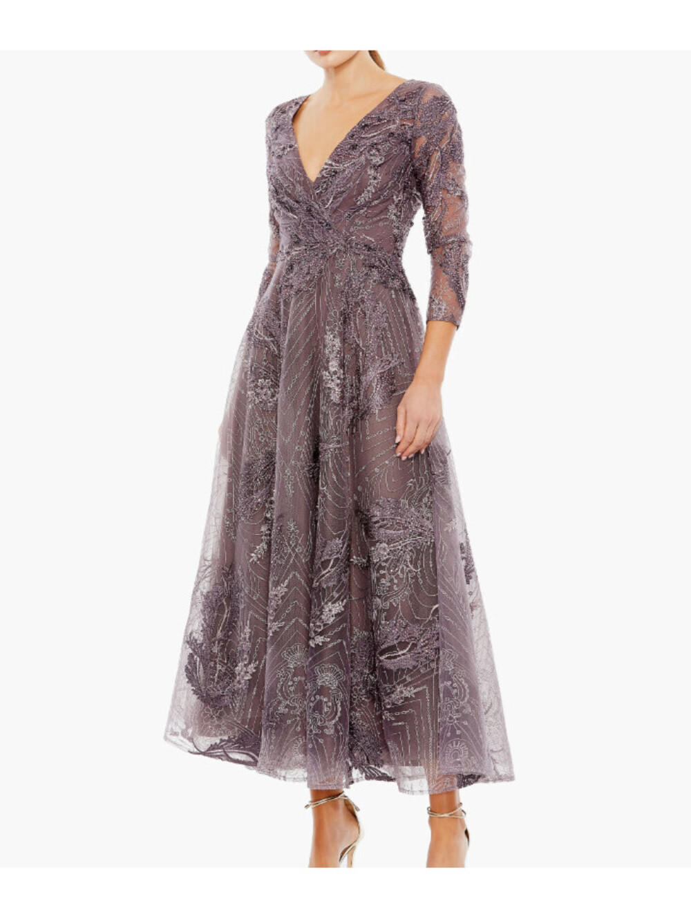 New Mac Duggal Embellished Wrap Over 3/4 Sleeve Dress Sz 18 #MD2565